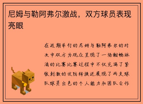 尼姆与勒阿弗尔激战，双方球员表现亮眼