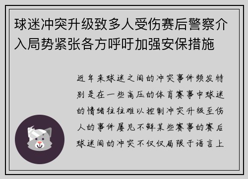球迷冲突升级致多人受伤赛后警察介入局势紧张各方呼吁加强安保措施